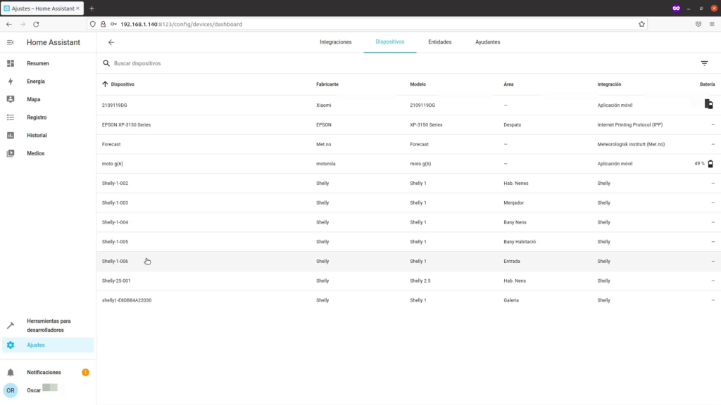 Lista de dispositivos